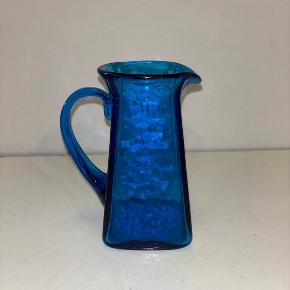 Blenko Blue Glass Hand Blown Glass Vase/ pitcher - Picture 4 of 10
